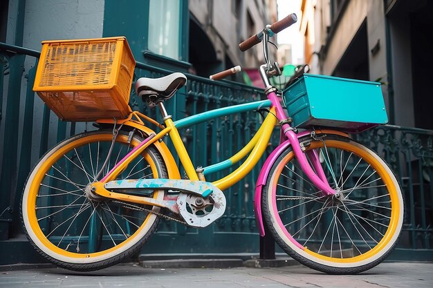 Vélo coloré en gros plan en ville