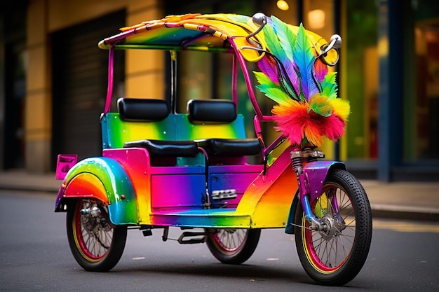 un vélo coloré avec une queue de couleur arc-en-ciel