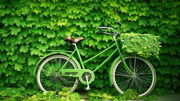 Vélo avec concept éco et environnement de vrille de feuille verte AI générative