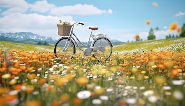 un vélo dans un champ de fleurs