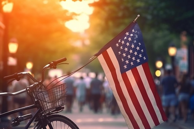 Un vélo avec un drapeau accroché dessus