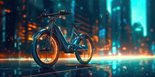 Photo le vélo électrique dans la future ville incarne le transport électrique contemporain une propulsion écologique au design élégant se mélange au paysage urbain ai générative