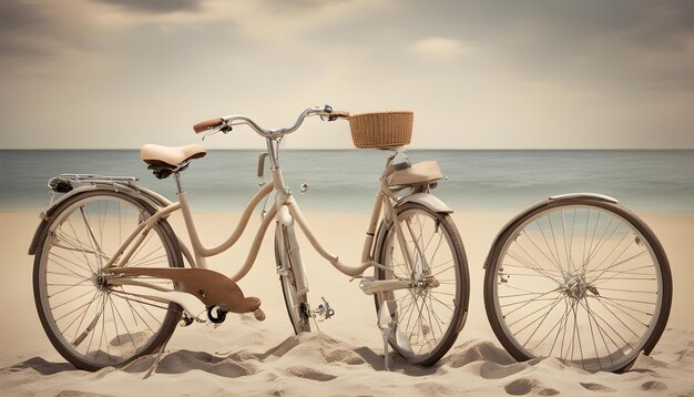 un vélo est sur la plage avec les mots vélo sur le côté