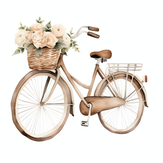vélo avec fleurs accessoire de vie simple pour le printemps ou l'été dans des feuilles botaniques vert neutre