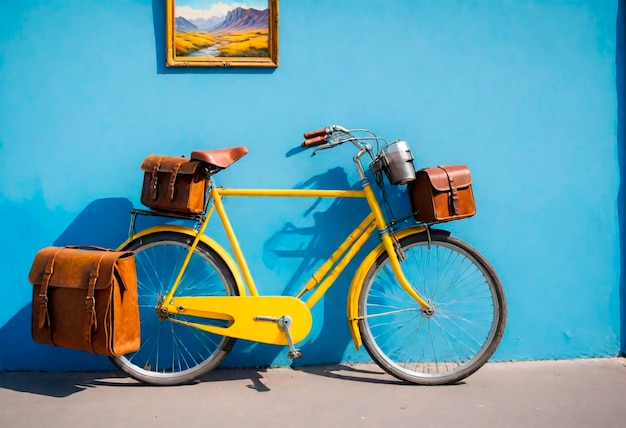 un vélo jaune avec un sac à l'avant