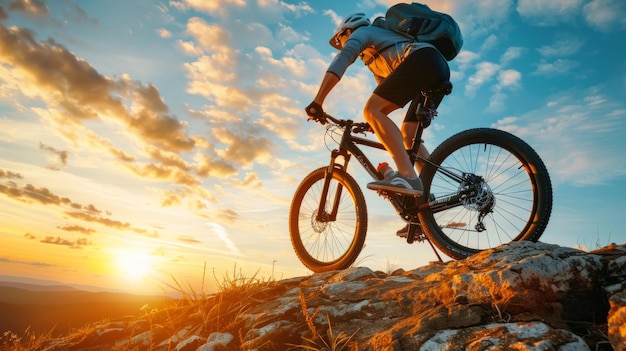 Vélo de montagne descendant une colline action dynamique sens de l'aventure terrain accidenté sous l'IA génératif