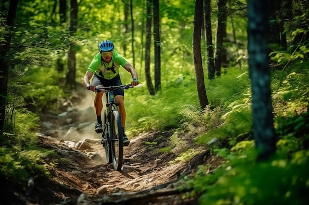 Vélo de montagne sur le sentier dans la verdure AI générative