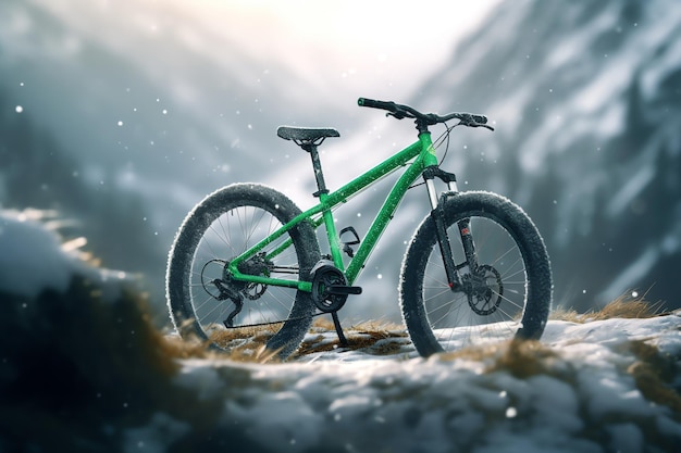 Un vélo de montagne vert avec le mot fat bike sur le devant.