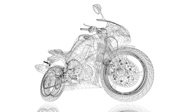 Vélo, moto, structure de carrosserie modèle 3D, modèle filaire
