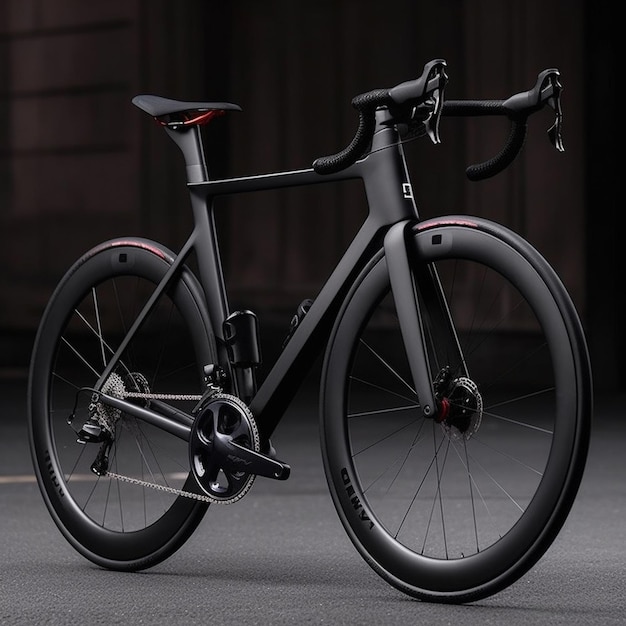 un vélo noir avec un guidon de frein rouge à l'avant.