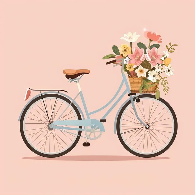 Photo un vélo avec un panier plein de fleurs