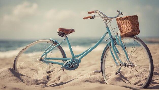 Photo un vélo sur la plage avec une plage en arrière-plan