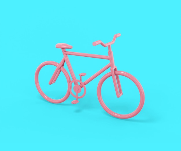 Vélo rose sur fond bleu. Objet de design minimaliste. Élément d'interface ui ux icône de rendu 3D.