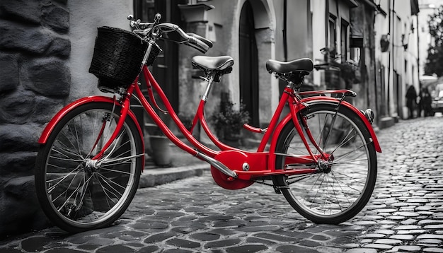 un vélo rouge avec un panier à l'avant