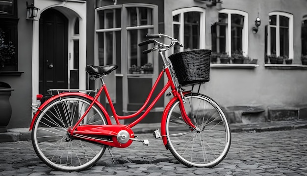 Photo un vélo rouge avec un panier à l'avant