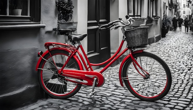 un vélo rouge avec un panier à l'avant