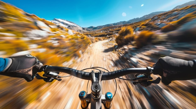 Photo en vélo sur une route de terre sous le grand ciel en profitant du paysage naturel