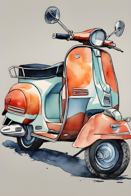 vélo scooter aquarelle