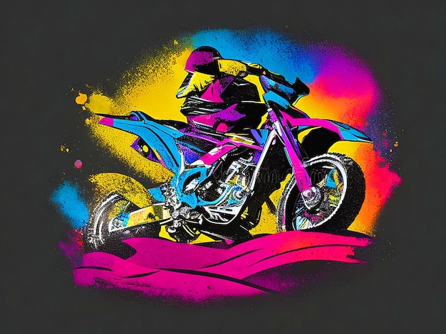 un vélo de terre en carton coloré soleil une petite colline colorée gaz sur t-shirt image de fond noir