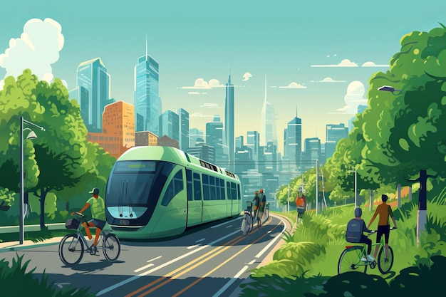 Le vélo et le trajet domicile-travail englobant le transport écologique dans les environnements urbains