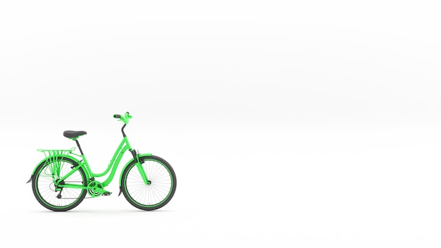 Vélo vert dans le coin inférieur gauche du cadre, illustration 3d