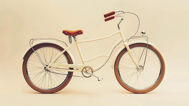 Un vélo vintage élégant avec un cadre de couleur crème et un siège et un guidon en cuir brun