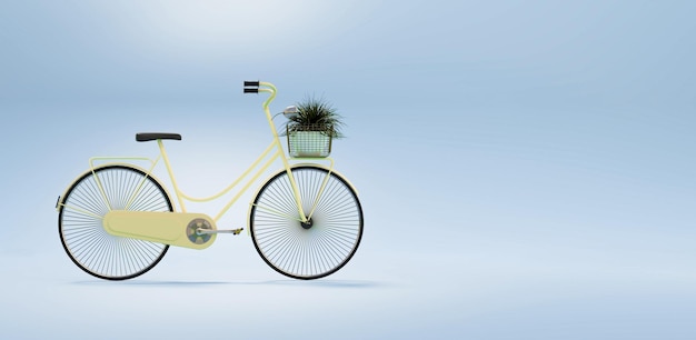 Vélo vintage avec pot d'arbre dans le panier, rendu d'illustrations 3D