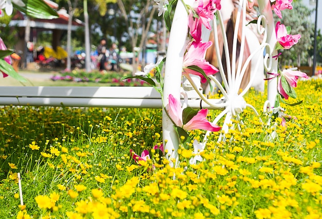 Vélos dans le jardin de fleurs