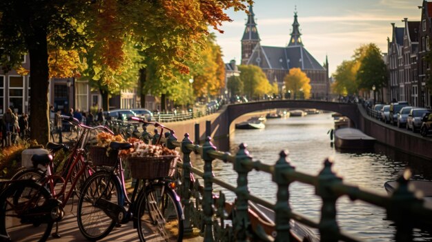 Photo des vélos sur un pont sur les canaux d'amsterdam