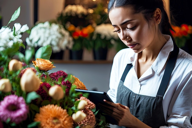 Vendeur comptant le coût du bouquet pour l'acheteur dans le magasin de fleurs