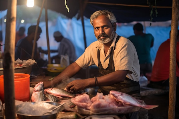 Vendeur de glace au marché au poisson de Malvan préserve la capture à Ar 32