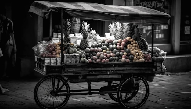 Vendeur de marché vendant une variété d'épiceries biologiques fraîches à l'extérieur générées par l'IA