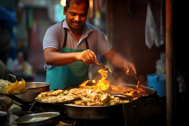 Vendeur de nourriture de rue indien faisant du dosa