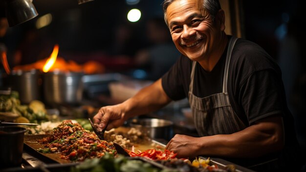 Photo un vendeur de nourriture de rue prépare des tacos frais