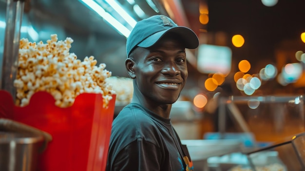 Le vendeur de pop-corn souriant