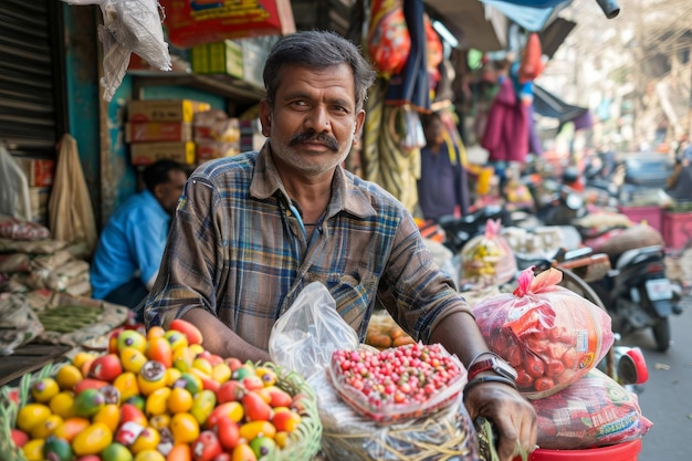 Vendeur de rue non identifié au festival d'arts Kala Ghoda de Mumbai