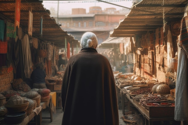 Vendeur vieille femme street market Générer Ai