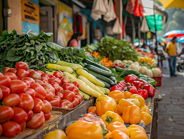 Vendeurs de légumes vendant des produits frais sur un marché du marché traditionnel et culturel de l'Équateur Photo
