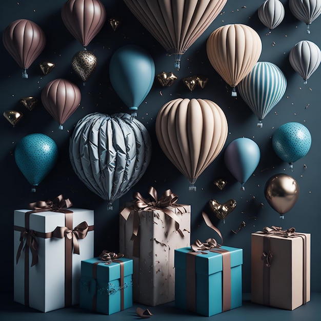 Vendredi noir achat avec des ballons et des boîtes cadeaux