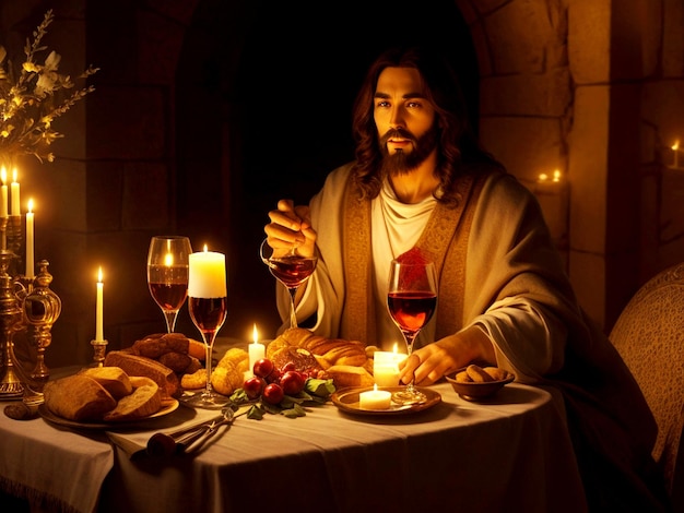 Événement clé dans la vie de Jésus-Christ Jésus-Christ est assis sur une chaise Candlelight