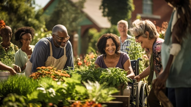 Événement de jardin inclusif, objectif partagé et rires joyeux