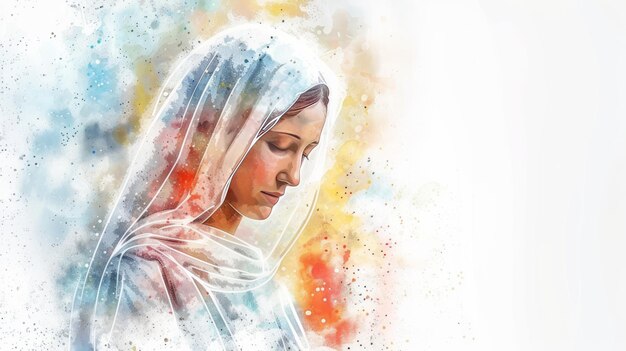 Vénération de Marie Mère de Jésus-Christ Aquarelle Art Génératif AI