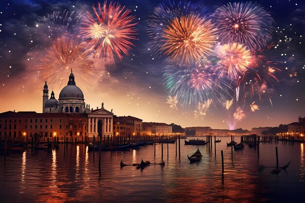 À Venise dans les feux d'artifice du Nouvel An