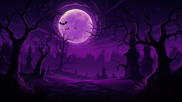 Photo vente d'arrière-plan pour l'halloween à la grande lune violette