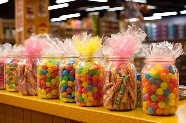 Photo vente de bonbons de saison dans les magasins avec des panneaux promotionnels