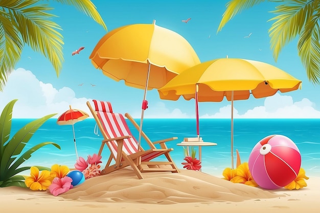 Vente d'été podium affichage pile de fleurs de sable plage parapluie chaise de plage