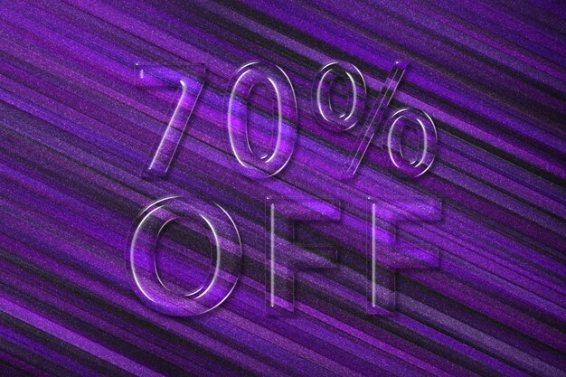 Vente et remise Prix hors étiquette, étiquette ou badge, 70 % de vente, fond violet