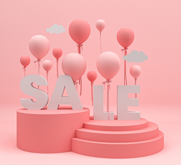 Vente de texte 3d et ballon isolé fond rose