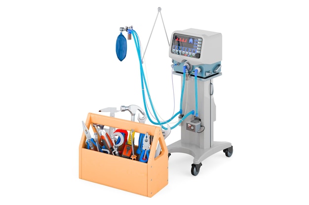Ventilateur médical ICU avec boîte à outils Service et réparation du rendu 3D du ventilateur médical