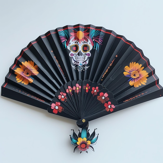 Photo ventilateur de papier abanico de papel mexicain dia de muertos jour des morts à l'aquarelle à la frontière